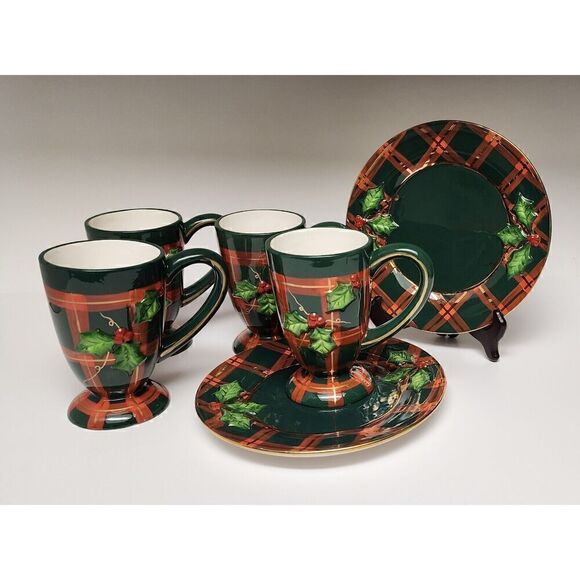 Vintage Flowers Inc Balloons Christmas Theme Hot Chocolate Or Coffee Mugs/Plates - Picture 1 of 11